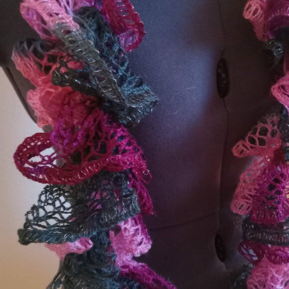Pink & Green Ruffle Sparkle Scarf - Picture 2 of 6
